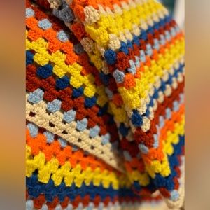 - Multicolored Crocheted Throw vintage Granny Core Cottage Core